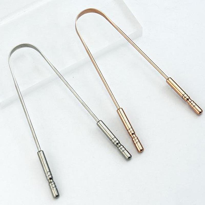1Pcs Stainless Steel Tongue Scraper U-Shaped Metal Fresh Breath Cleaning Coated Tongue Toothbrush Oral Hygiene Care Tools