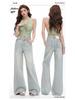 Women's Light Blue Retro Washed Denim Jeans, 2026 Spring/Summer, Loose Wide-Leg, Slimming Straight Pants