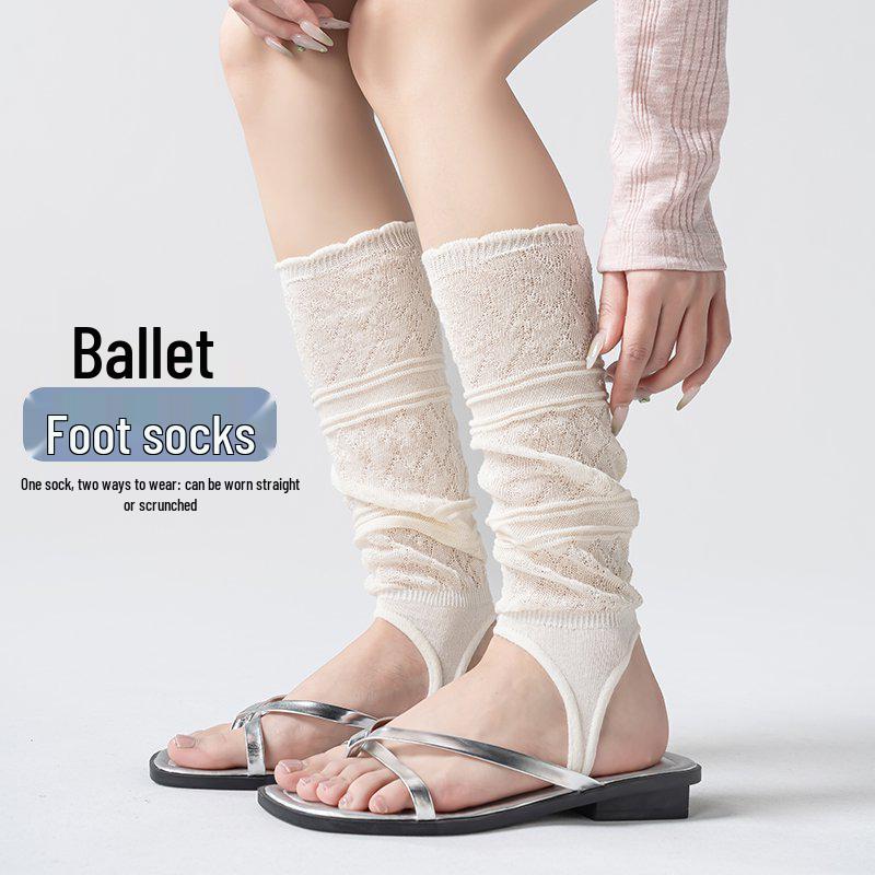 Ballet-Style Over-the-Knee Thin Summer Socks for Women - Solid Color, Calf-Slimming, Double-Needle Scrunch Design