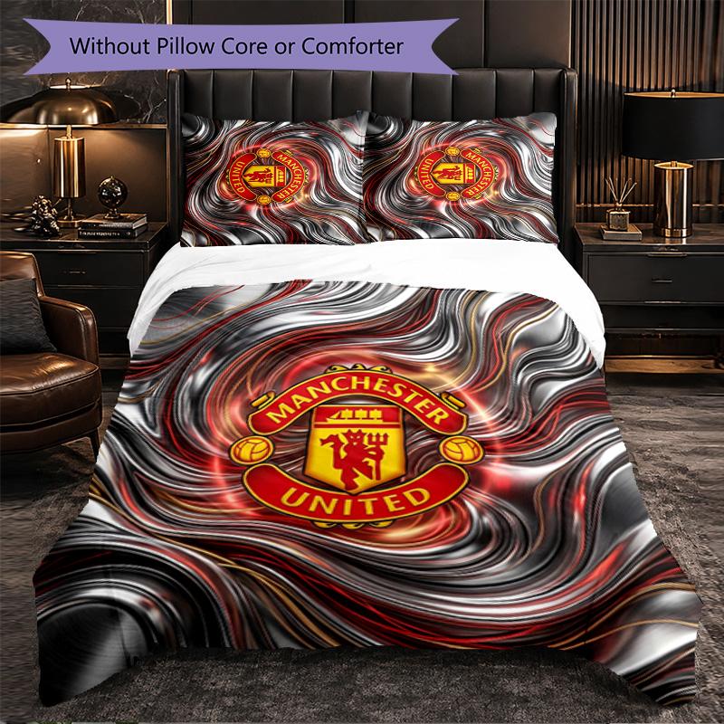 Vzor Manchester United 3dílná sada povlečení Měkký povlak na přikrývku z mikrovlákna s povlaky na polštáře do ložnice