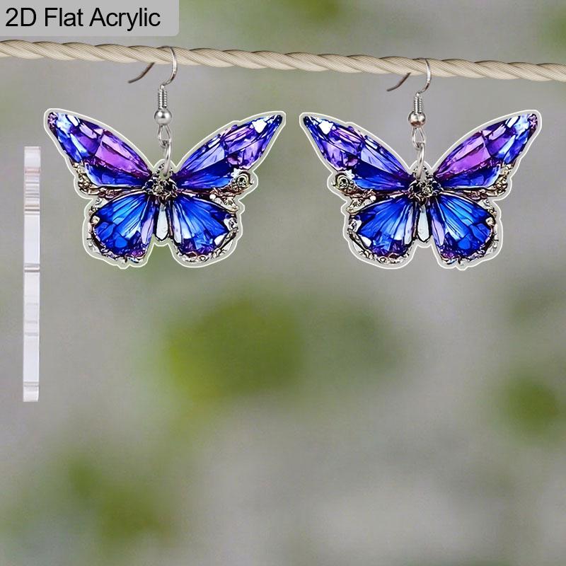 2D Flat Purple and Colored Butterfly Elements Dangle Earrings Lightweight Colorful Earrings for Women Jewelry Gifts Acrylic Material