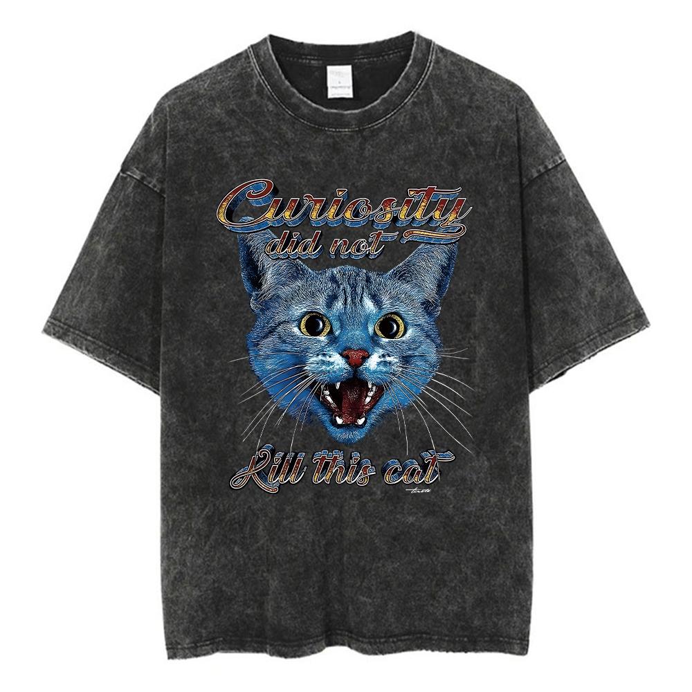 Animal Printed T Shirt Men Retro Washed 100% Cotton Tops Tees Harajuku Tshirt Streetwear Male Acid T-shirts Unisex