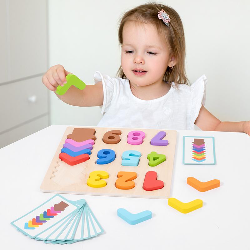 Wooden Digital Color Matching Board, Numbers Cognitive Color Pairing Educational Game, Digital Puzzle