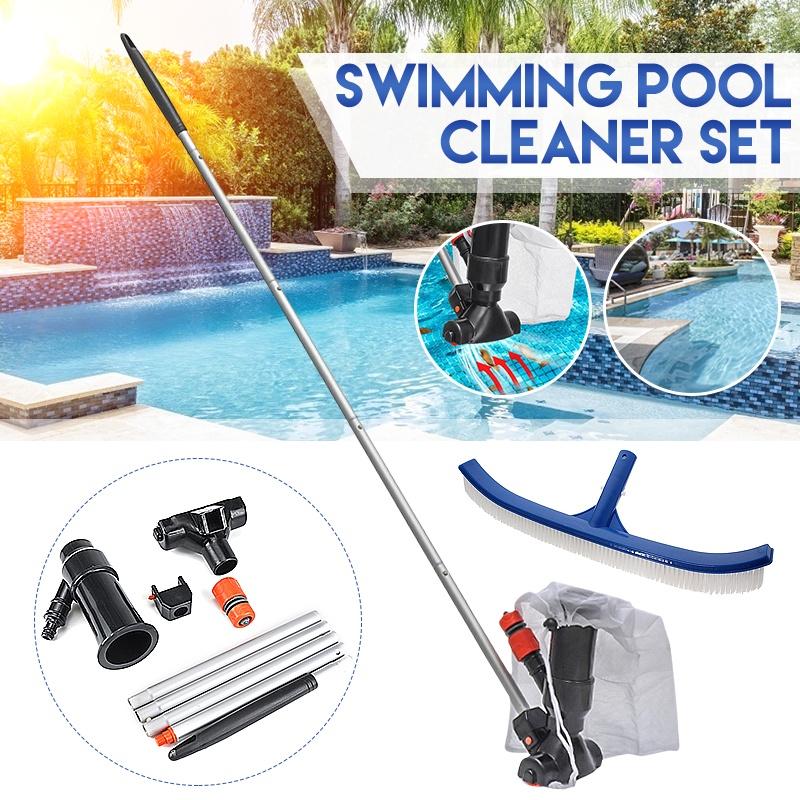 Pond Fountain Skimmer Bottom Vacuum Cleaner Brush Swimming Pool Cleaner Set With Handle Swimming Pool Cleaning Tool 120cm Silver