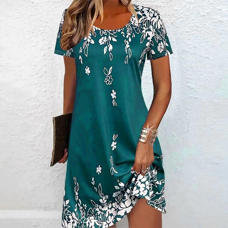 Elegant Floral Pattern Women Mini Dresses Summer Short Sleeve Street 3d Flower Printed Ladies Dress 3XL Plus Size Casual Dress