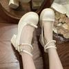 2025 Luxury Women High Heels Elegant Bow Square Toe Women Shoes Pearl Lace Party Wedding Shoes Fashion Platform Women