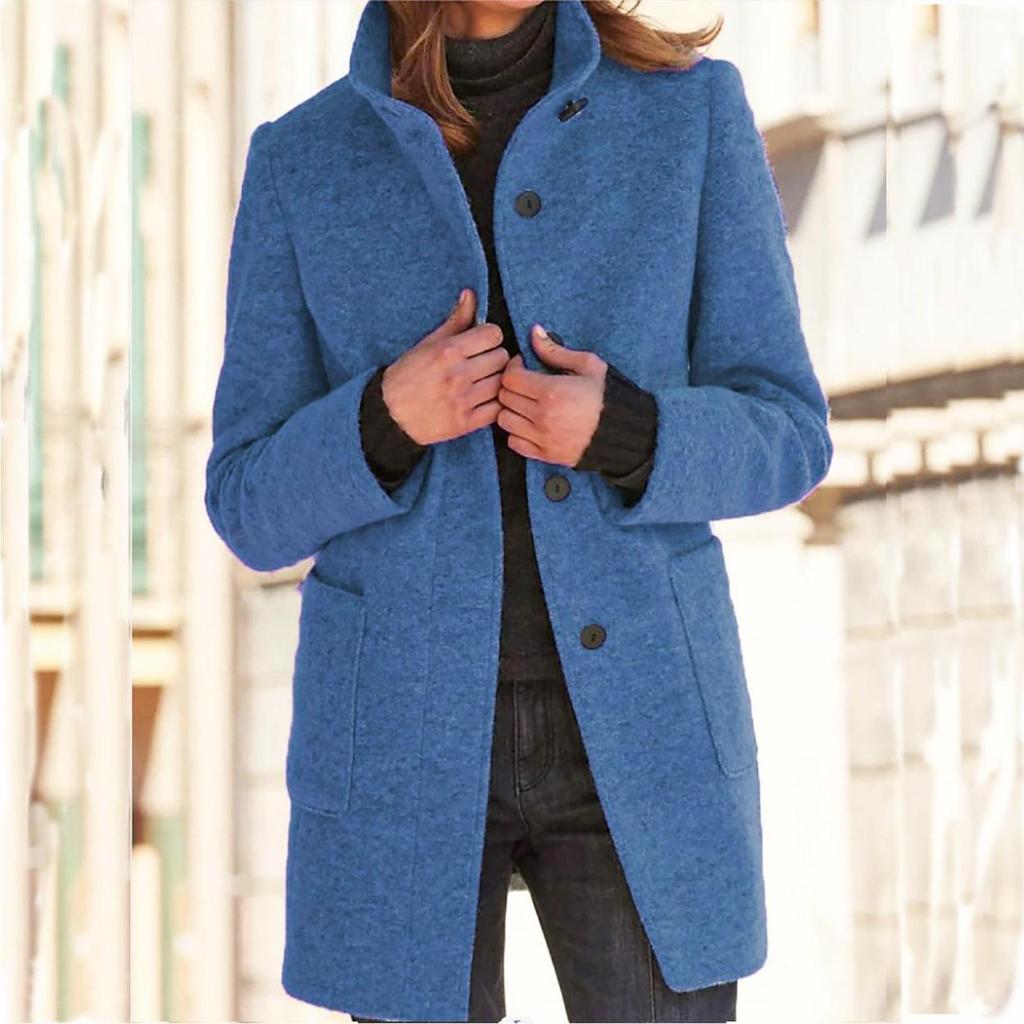 Women's Casual Fashion Solid Color Stand Collar Single Breasting Coat