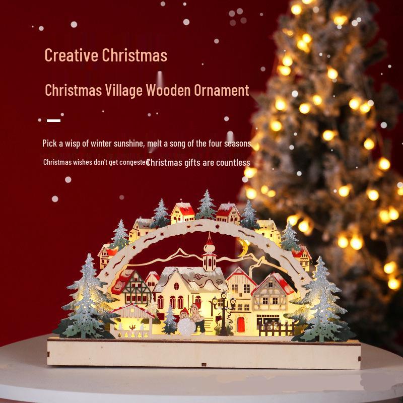 LED Light-Up Wooden Christmas Village Ornaments for Window Displays and Gifts