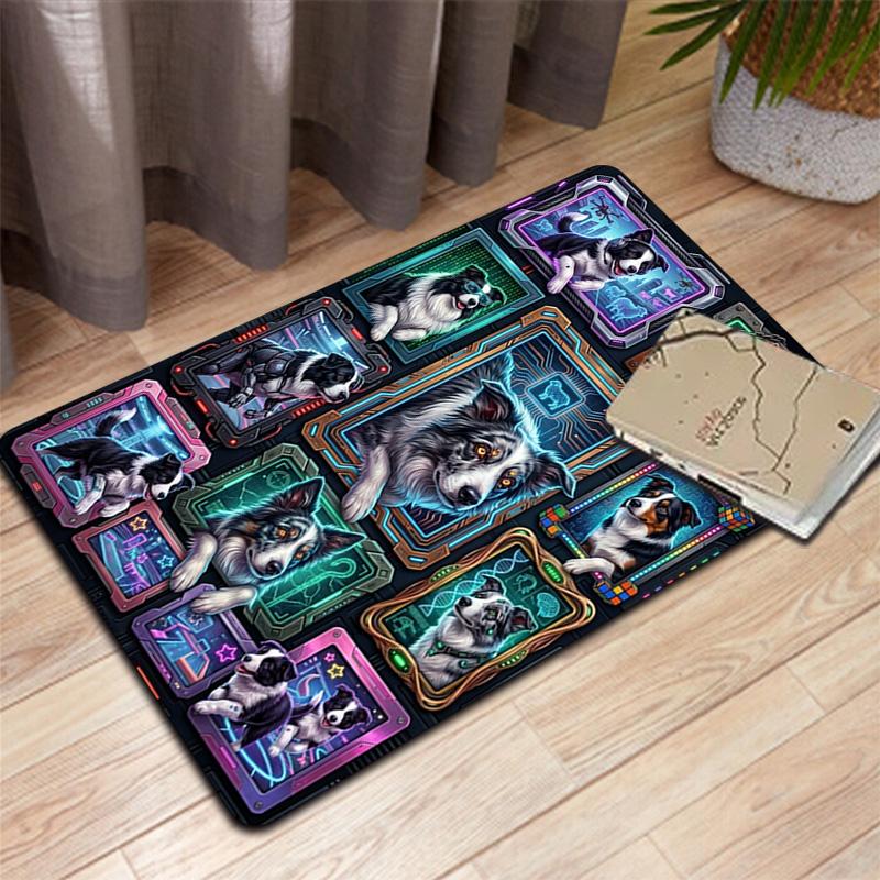 Cybernetic Canine Collage Pattern Rug Floor Mat for Living Room or Bedroom Soft and Comfortable Carpet a Gift for Birthday and Holiday.