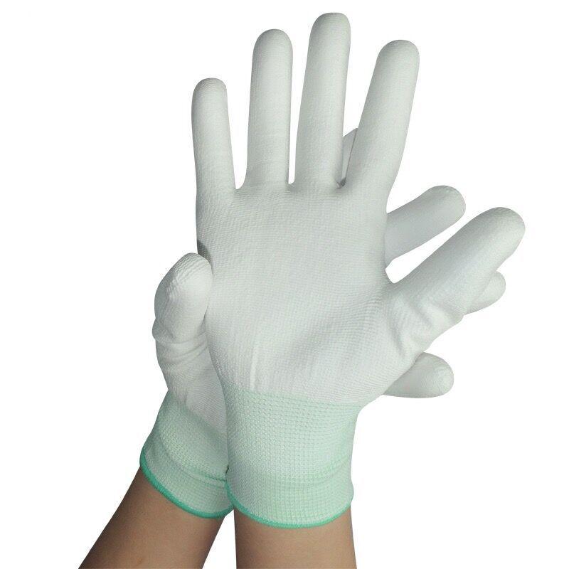 Anti-Static White PU Coated Palm Gloves - Thin Style for Electronics