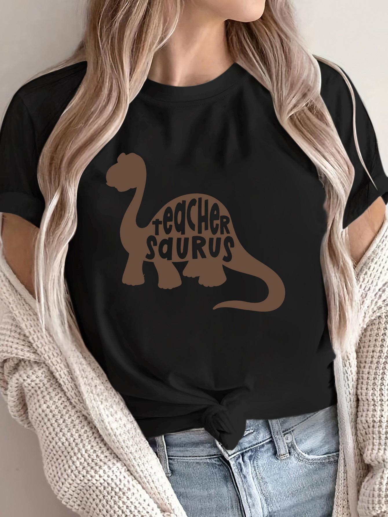 

The Suffix of Teacher Dinosaur Letter Color Pattern Printed Short Sleeved T-shirt Design, Niche Summer Round Neck Casual Logo 4XL чорний