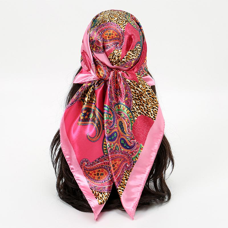 90cm Silk Satin Square Scarf Women Print Shawl Wrap Hijab Warm Bandana Hair Band Foulard Headkerchief Beach Stoes Echarpe