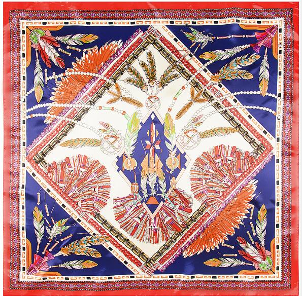 

90cm x 90cm Luxury Brand Silk Scarf Women Square Scarves Indian Famous Feather Silk Shawl Wraps Hijab Bandana 90x90cm