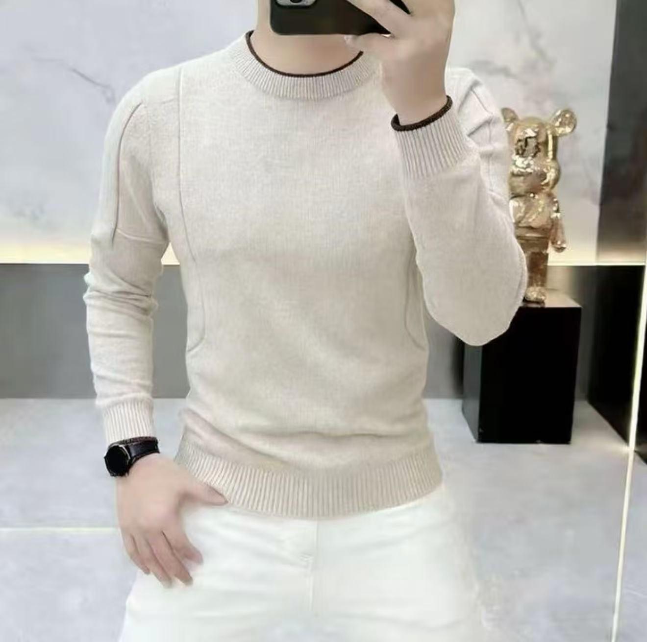Men s High-End Korean-Style Knit Sweater - Trendy Long Sleeve Pullover Extra Extra Extra Large