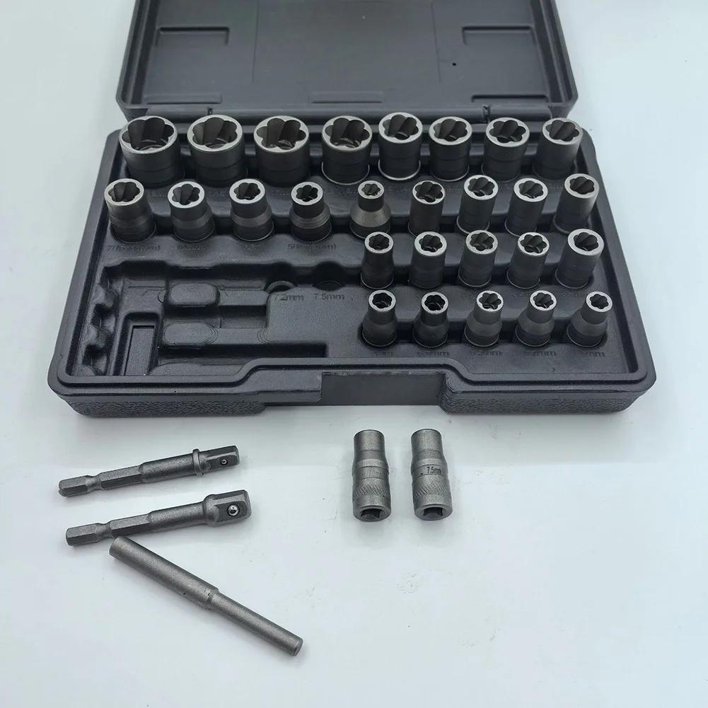 32pcs Bolt Extractor Socket Nut Set For Removing Damaged Rusted Bolts And Nuts Multi-Purpose Disassembly Tool Kit For Power Tool