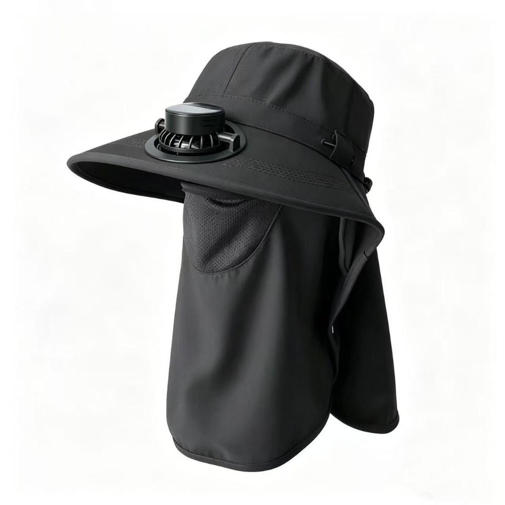Full-Coverage Sun-proof Solar Fan Hat Breathable Wide-Brim Face Cover Bucket Hat with Shawl Trendy Outdoor Travel Hat Fishing