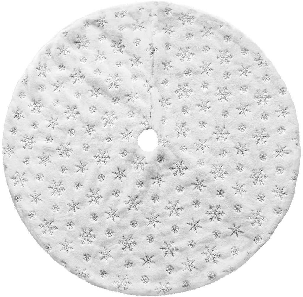 Julgransdekorationer Vit Broderad Snöflinga Julgransmatta Vit Plysch Paljett Julgransmatta