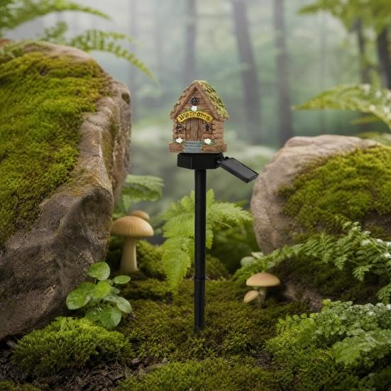 Mushroom Solar Lights, Mushroom House Statue, Fairy Cottage Garden Stake Lights, Waterproof Outdoor Landscape Lights for Yard Patio Lawn Pathway