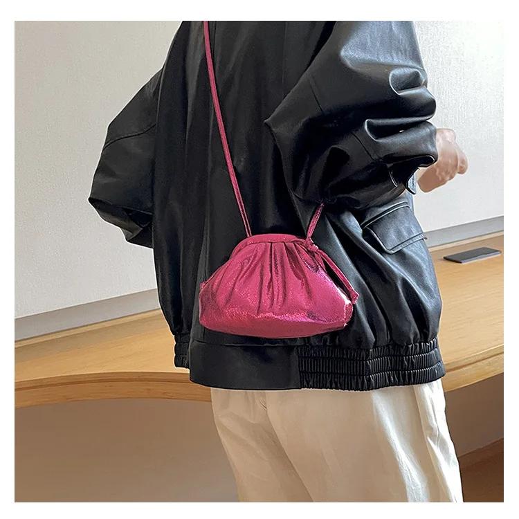 Kleine Luxe Design Dames Zachte PU Leer Goud Zilver Wolk Hobo Tas Elegante Feestelijke Handtas Geplooid Dumpling Feest Clutch Portemonnee gray