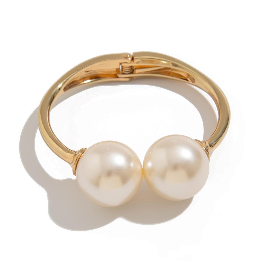 DIEZI 3 Style Exaggerated Gold Color Metal Pearl Cuff Bangles for Women Men Hip Hop Punk Geometric Round Bracelet Party Jewelry