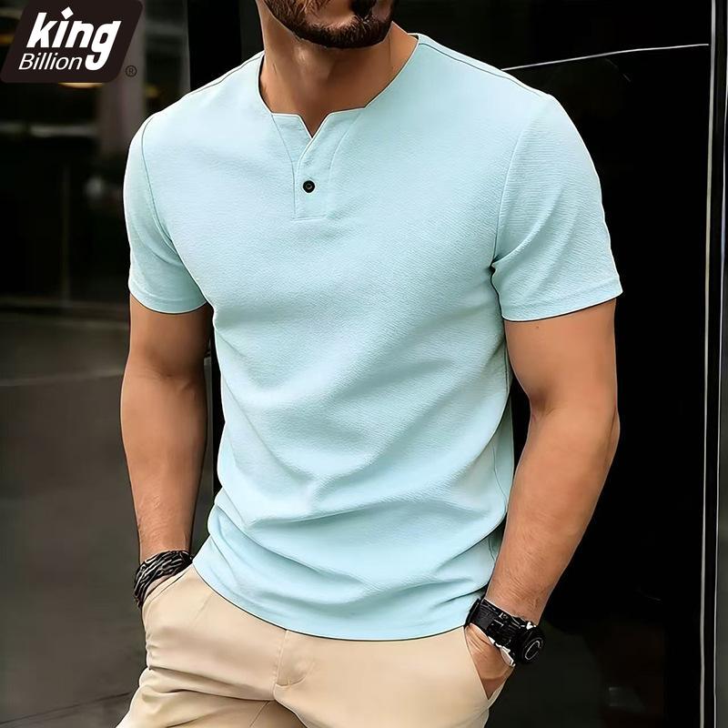 T-shirt Henley da Uomo a Colore Unito - Abbottonatura a Singolo Bottone Tessuto Testurizzato Casual Slim Fit Manica Corta Disponibile in 3 Versatili Opzioni di Colore
