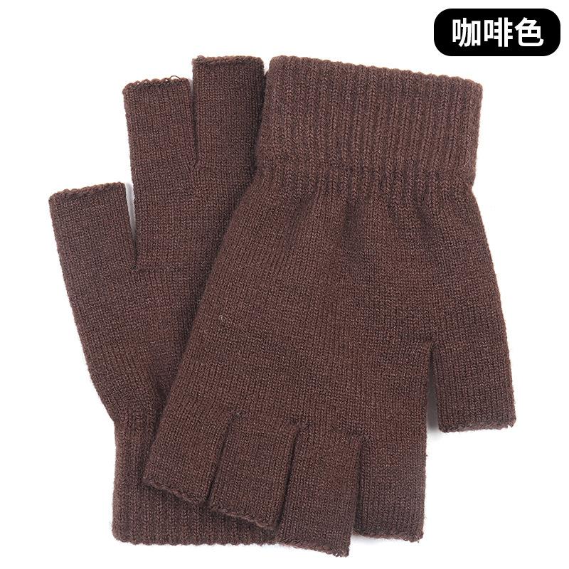 Knitted Warm Men's Half Gloves, Autumn and Winter Wool Cold-proof Half-finger Gloves