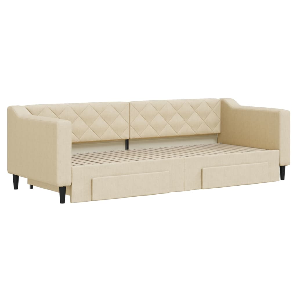 Vidaxl Sofa Rozsuwana Z Szufladami, Kremowa, 80X200 Cm, Tkanina