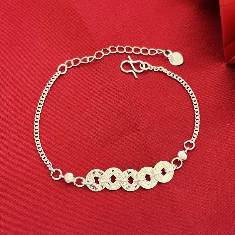 Adjustable Five Emperor Coin Bracelet Women s Vintage Retro Ancient Jewelry Lucky Feng Shui Gift for Girlfriend Wife серебряный