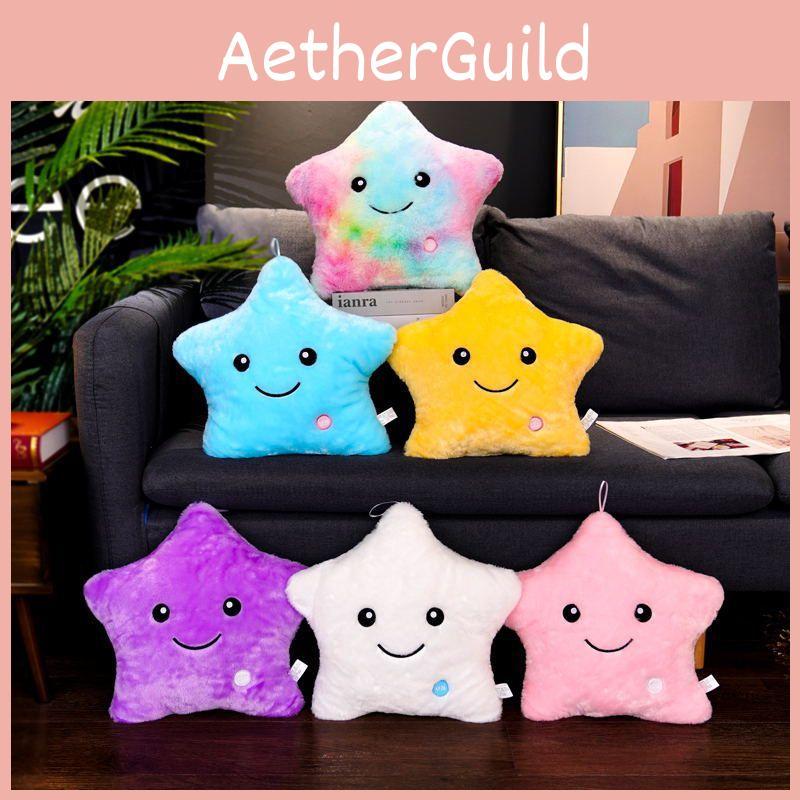 Luminous Glowing Led Colorful Stars Cushion Plush Toy Pillow For Kids' Rooms