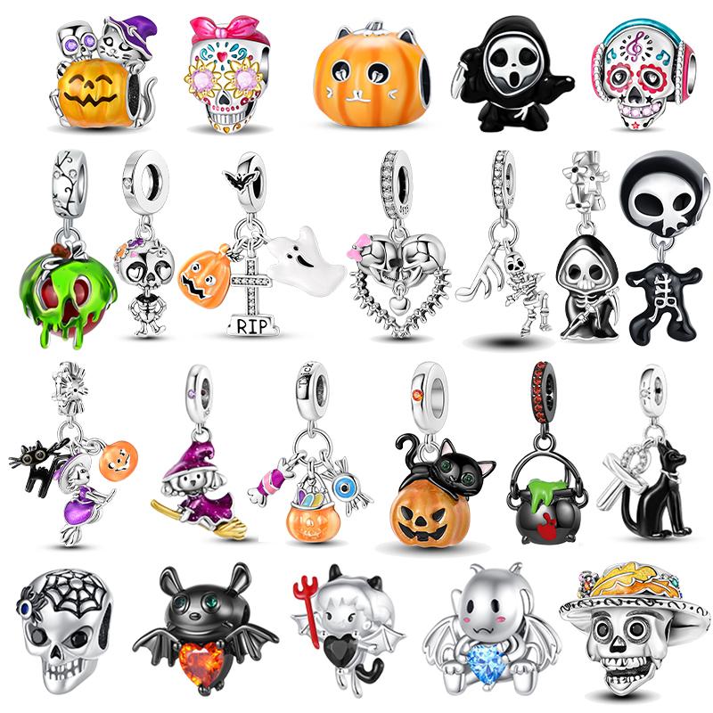 Copper Halloween Skull Bat Pumpkin Boutique Pendant Fit Original Bracelet Charm Beads Necklace Diy Female Jewelry