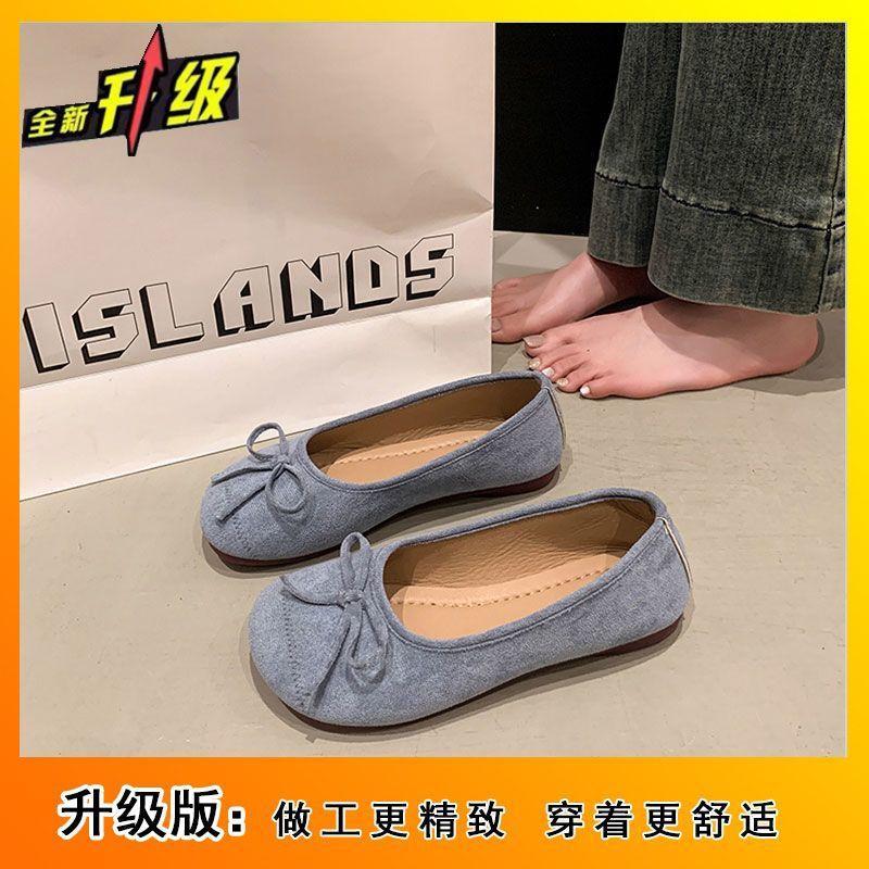 Gentle Ballet Flats Bow Shallow Mouth Single Shoes Spring and Summer New Large Size Soft Sole Beanie Shoes Women