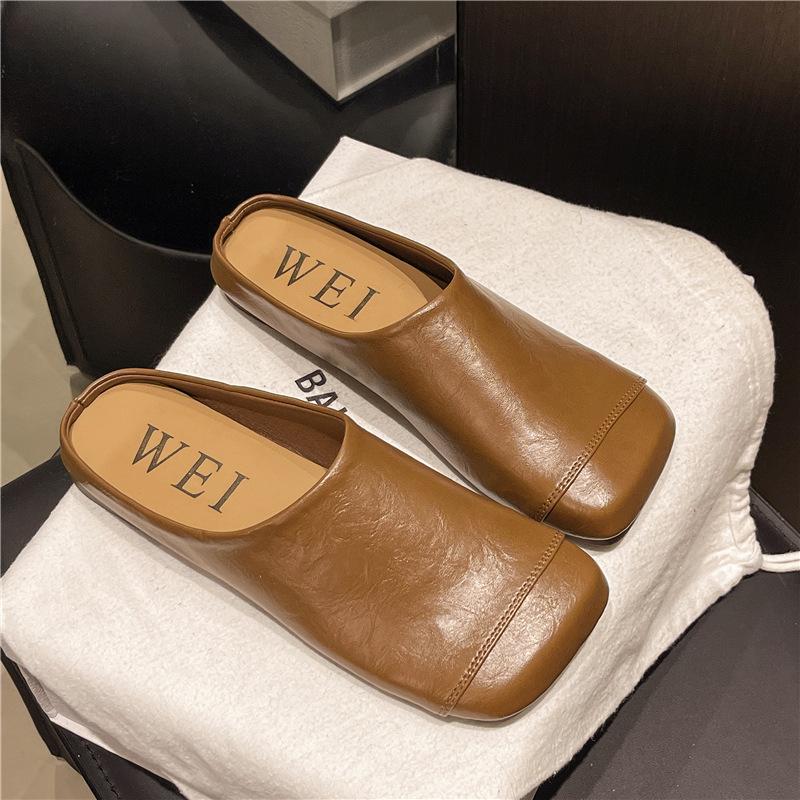 French flat-bottomed Birkenstock versatile bag head half slippers women's shoes 2025 new spring and summer retro niche lazy single shoes