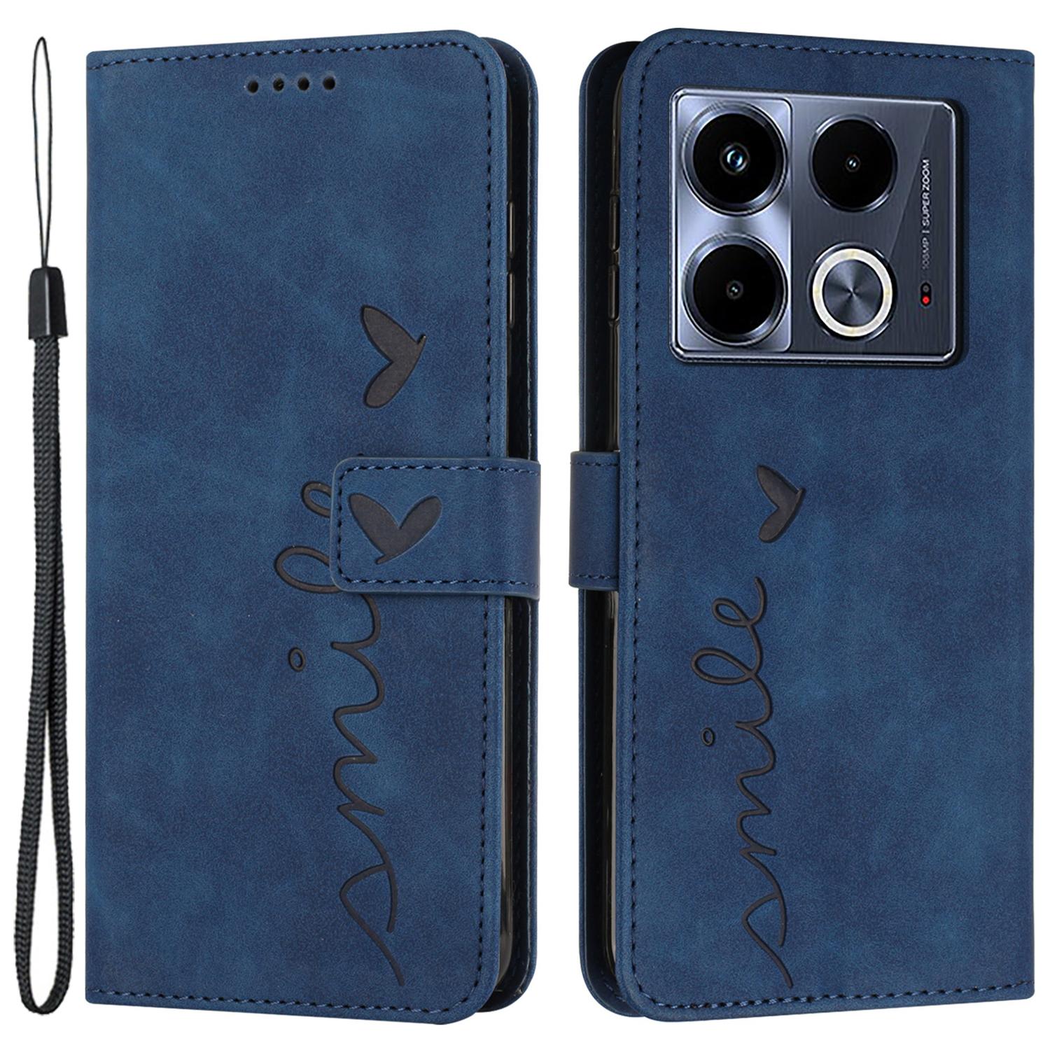 

For Infinix Note 40 5G Case Love Heart Imprinted Leather Phone Cover Folding Stand Sapphire