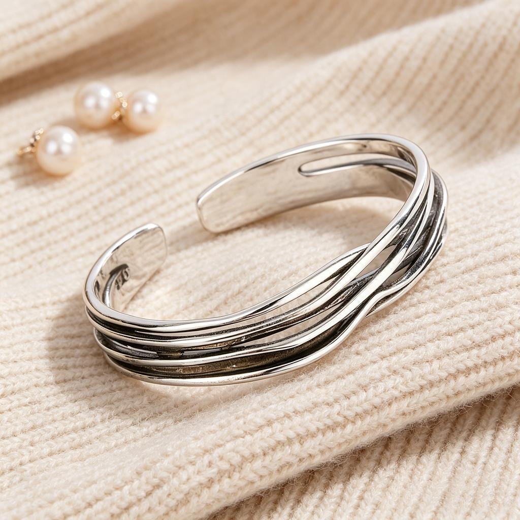 European and American Vintage Distressed Multi-layered Open Bangle, Simple Distressed Alloy Bracelet, Niche Fashion, Trendy and Versatile Accessory