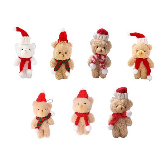 Plyšový medvídek Vánoční dekorace Malý plyšový medvídek s pletenou čepicí a šálou Roztomilá zvířátka Stolní ozdoba pro vánoční párty výslužky