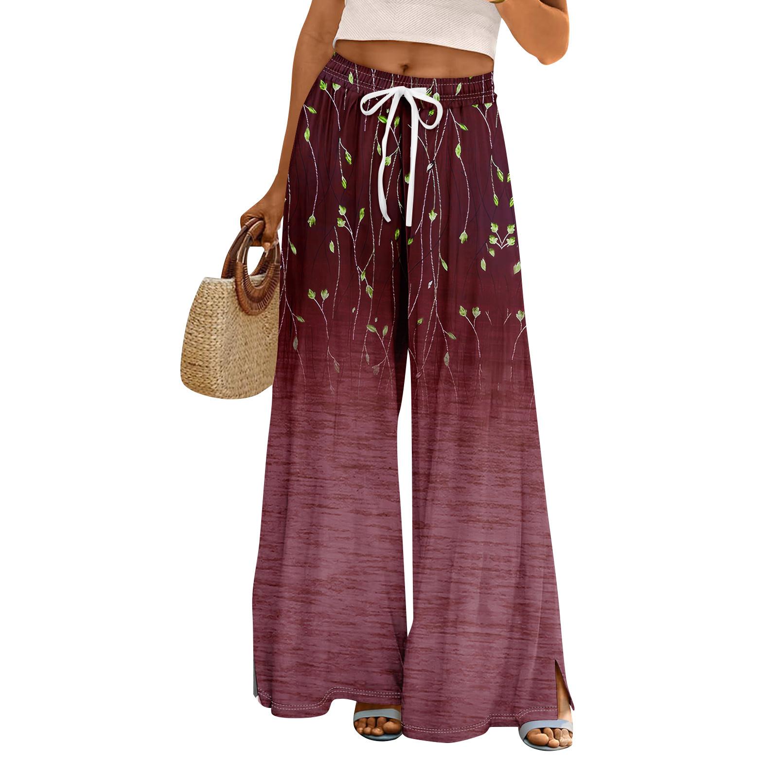 

Жіночі літні штани Boho Palazzo з високою талією Широкі повсякденні штани з квітковим принтом і кишенями XXL