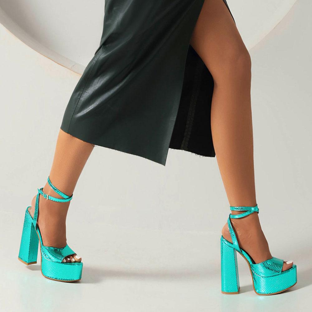 Y2k Brand Sexy Women 'S Designer Sandals Blue Green Silver Block High Heels Party Platform Shoes Woman Summer Footwear