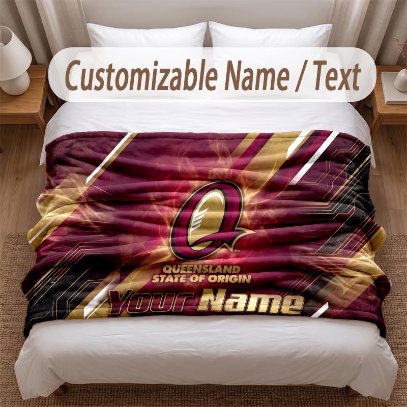 Queensland Maroons Printed Flannel Blanket Custom Name Text Soft Warm Throw For Bedroom Holiday Gift