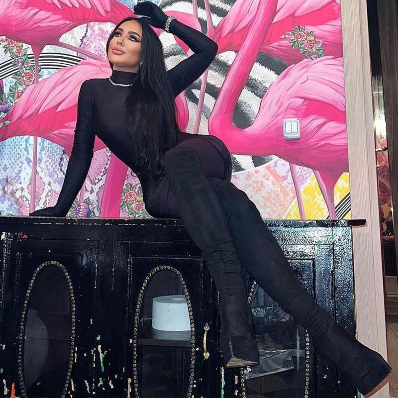 Jednobarevné mini šaty s dlouhým rukávem a rukavicemi, bodycon, sexy streetwear, párty, poloviční rolák, outfity, Y2K oblečení, velkoobchod