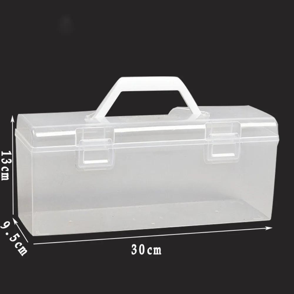 Plastic Clear Storage Box Clear with Handle Marker Pen Storage Holder Desktop Organizer Plastic Storage Case Art Students