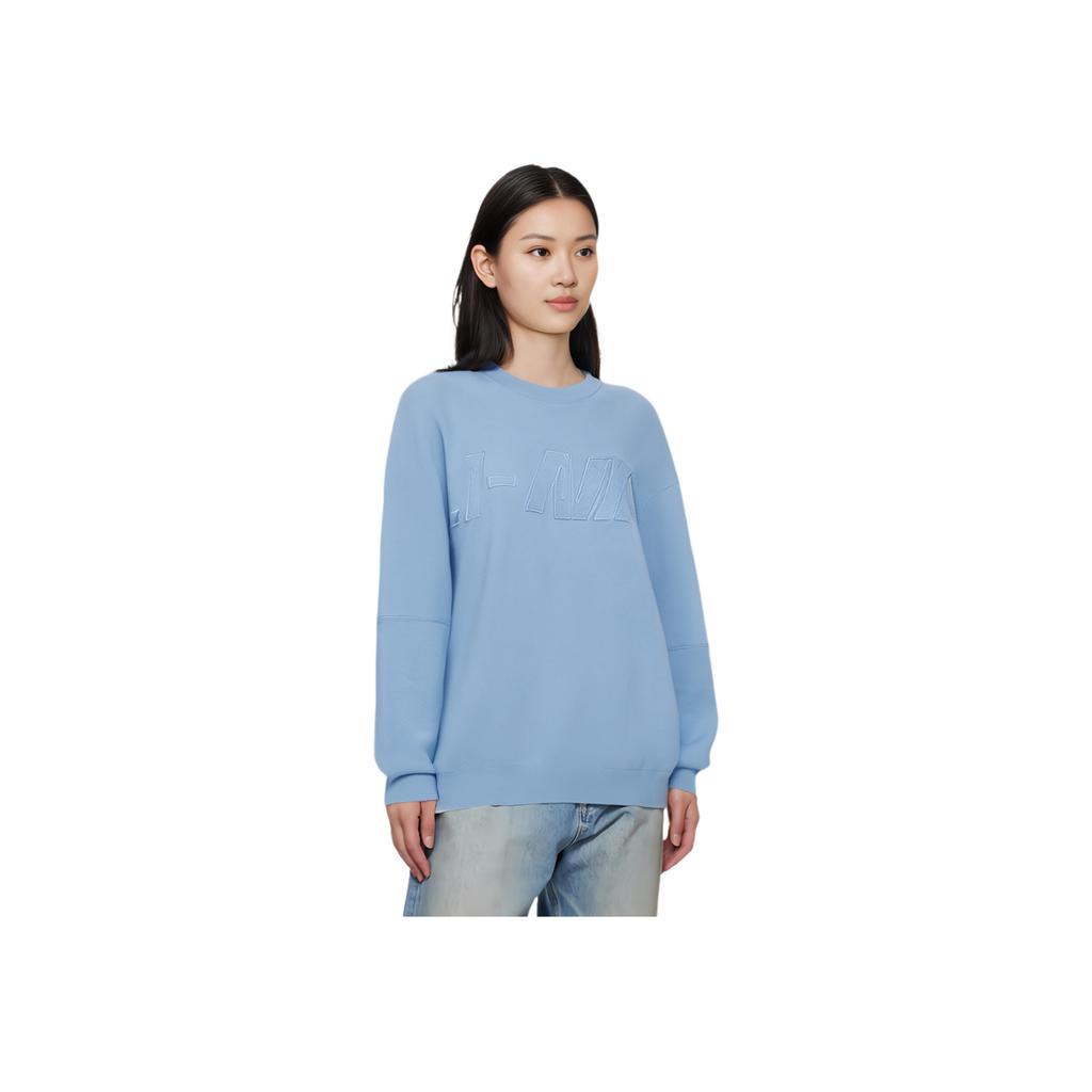 Li-Ning Sports Trend Series Embroidered Letter Pullover Sweatshirt Unisex Tops Soft-Grey Blue AWDS927-1