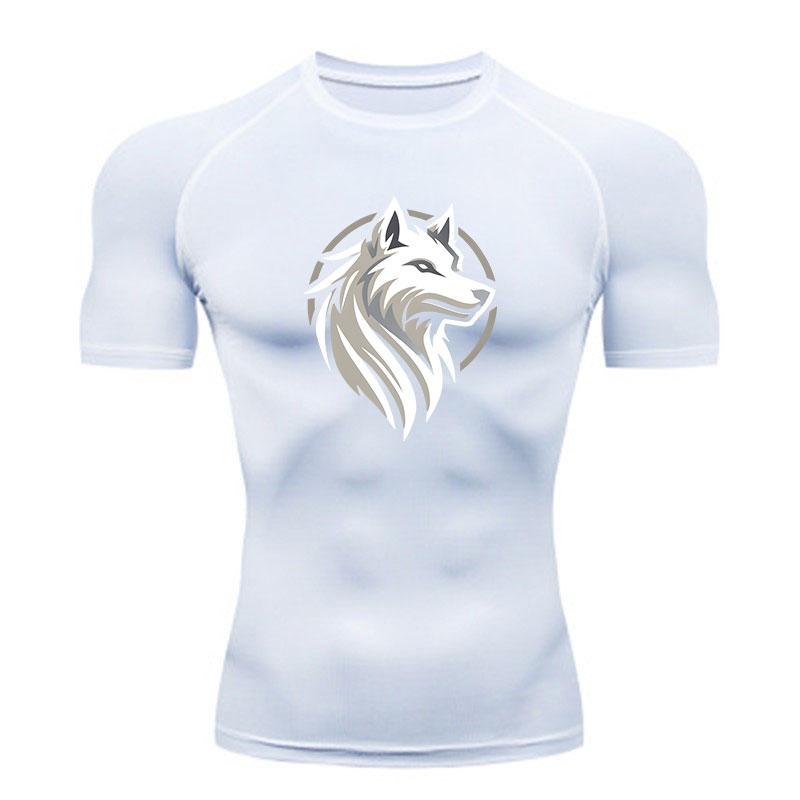 Men's Quick Dry Compression Workout T-Shirt, Stylish Wolf He