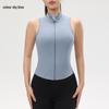 Dámský nahý top na jógu se zipem a ochranou proti nárazům - Zeštíhlující bez rukávů se stojáčkem pro letní venkovní sporty.