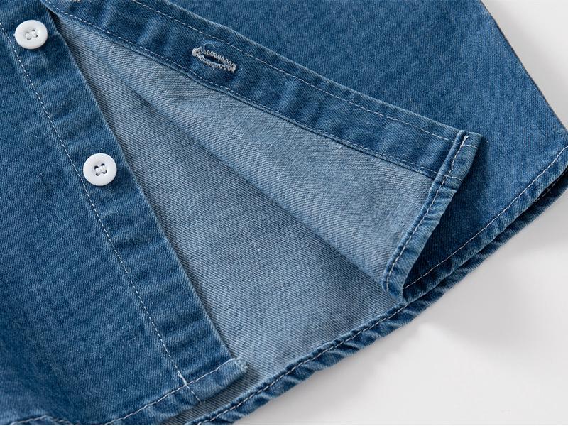 2024 Jungen Langarm Denimhemd - Lässig einfarbig mit Eckkragen