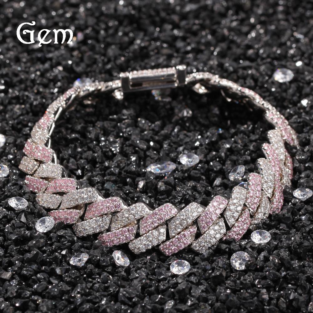 

Европейский и американский унисекс браслет в стиле хип-хоп, модный серебристо-розовый цвет, соответствующий бару, кубинский браслет-цепочка в стиле хип-хоп