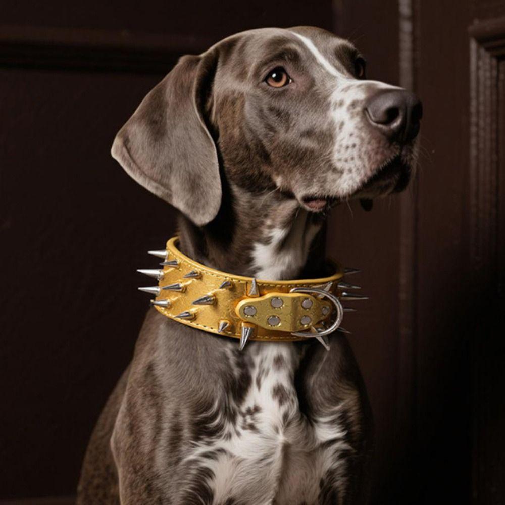 Widen PU Leather Pet Necklace Adjustable Rivets Pet Collar Spiked Dog Collars  Pet Supplies