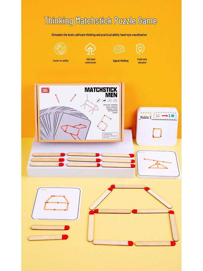 Classic Wooden Matchstick Puzzle: Educational Toy for Children's Math and Logic Training