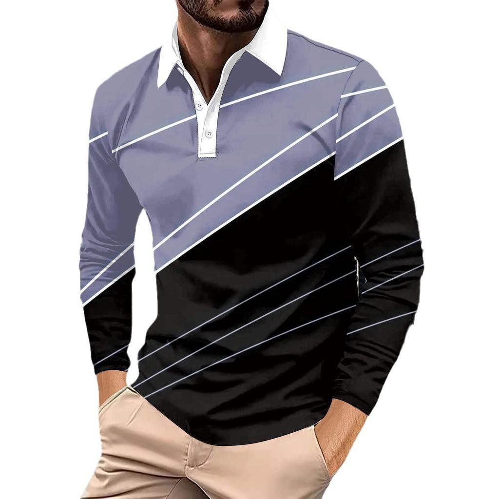 Colour Block Long Sleeve Button Down Top Sport Fitness Quick Dry Breathable Men's Polo Shirt