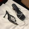 Mode Temperament Kristall Slipper Sommer Neu Quadratische Spitze Offene Zehenpartie Überkreuzte Dünne Riemen Rutschfest Abriebfest Hohe Absätze