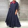Summer Vacation Maxi Dress for Women V Neck Long Sleeve Solid Color with Ruffle Stitching and Pleated Hem